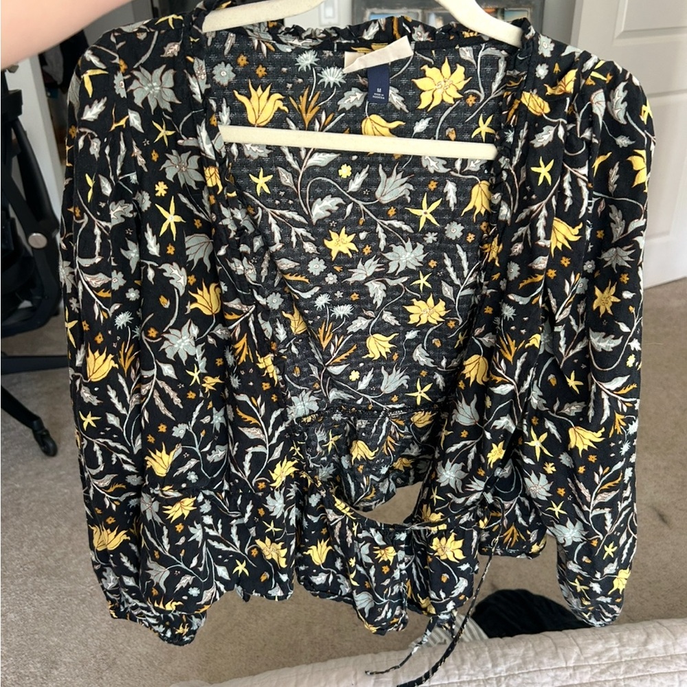 Target Threshold Floral Drawstring Peplum Blouse - Black & Yellow
